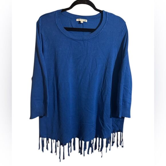 Notations cobalt blue fringe sweater size 2x. 3/4 Sleeves. - Picture 1 of 5